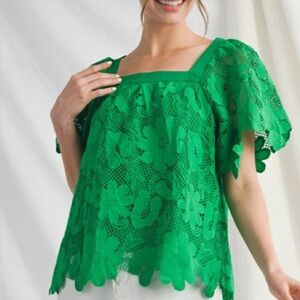 New With Tags Shop Avara Green Lace Appliqué Top, Size Small